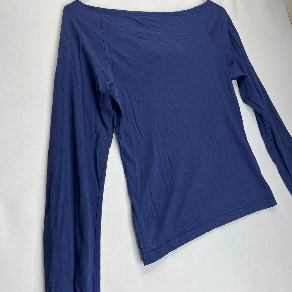 Abercrombie & Fitch Top Womens Medium Blue Cotton Crochet Lace Long Sleeve Y2K